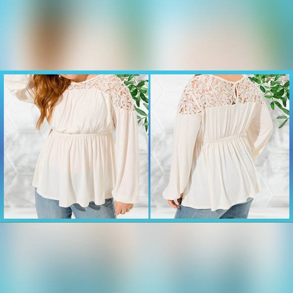 torrid Tops - Torrid Studio Crepe Crew Neck Lace Yoke Babydoll Top Blouse